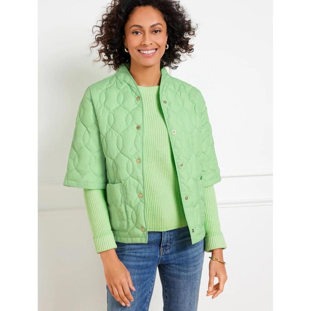 Talbots jacket womens large L neon green puffer quilted short sleeve spring